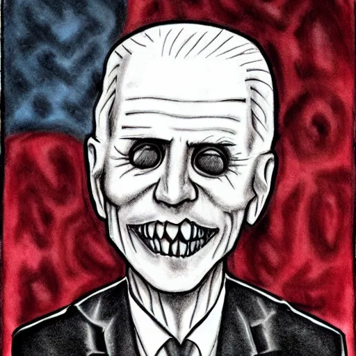 Prompt: grunge drawing of how biden in the style of corpse bride