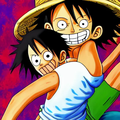 Image similar to monkey d luffy from one piece, 4 k hd, over saturated, bright colours,