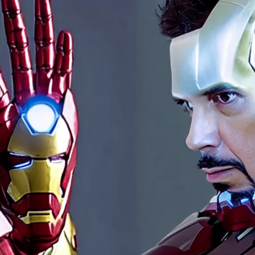 Prompt: a still of steven bonnell as iron man, movie still