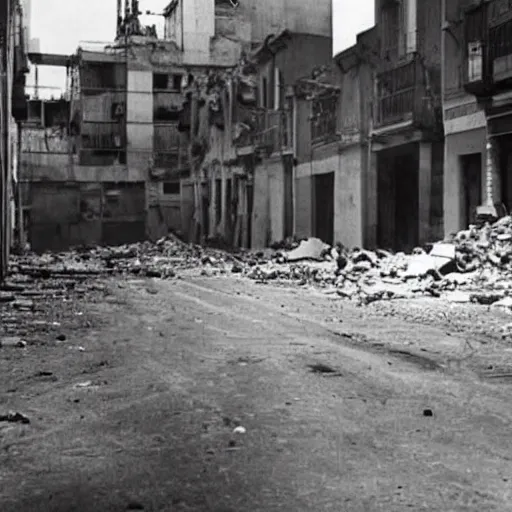 Prompt: A photo of a Madrid after a nuclear bomb in the Spanish Civil War