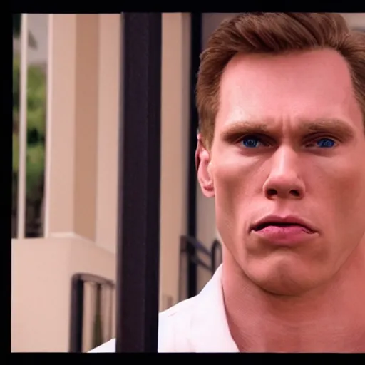 Image similar to Live Action Still of Jerma985 in Beverly Hills Cops, real life, hyperrealistic, ultra realistic, realistic, highly detailed, epic, HD quality, 8k resolution, body and headshot, film still