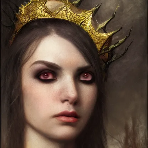 Prompt: portrait of vampire princess, thorns, realistic eyes, headshot, pale skin, 4k, rule of thirds, extreme detail, detailed drawing, trending artstation, hd, fantasy, realistic lighting, by Albert Bierstadt, Frederic Edwin Church.