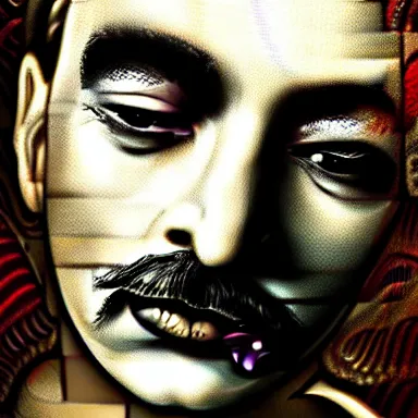 Image similar to portrait of a uncanny artist by Chor Boogie and Salvador Dali collaboration, digital art, mix of aesthetics, close up, high details