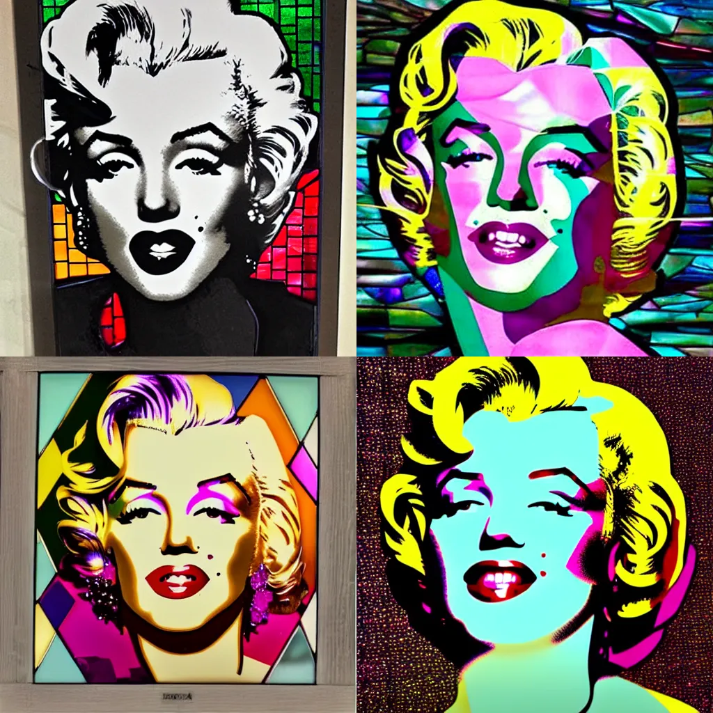 Prompt: a portrait of marilyn monroe made out of stained glass