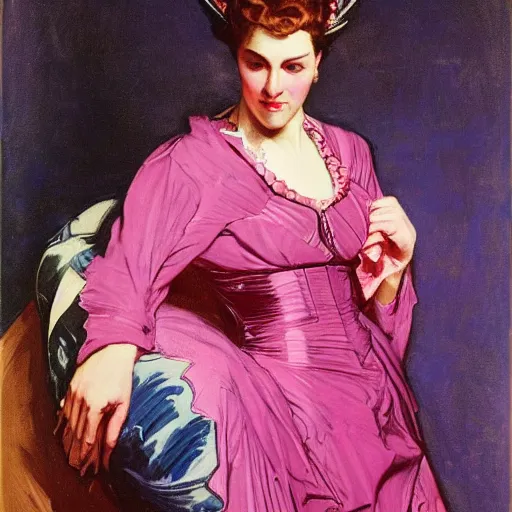 Image similar to portrait of a blue and pink queen, by j. c. leyendecker