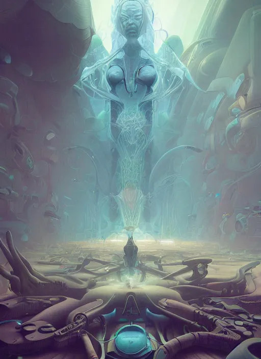 Image similar to the waiting room cybertronic giant open space, hyper realistic, detailed, sharp lines, peter mohrbacher, moebius, salvia droid, alex grey