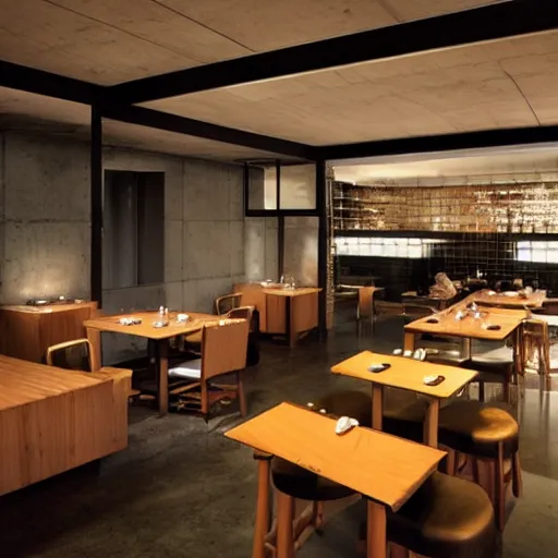 Image similar to brutalist sushi restaurant