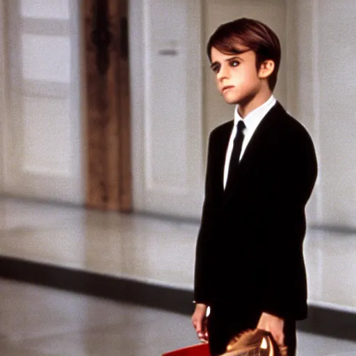 Image similar to child Emmanuel Macron in American Psycho (1999)