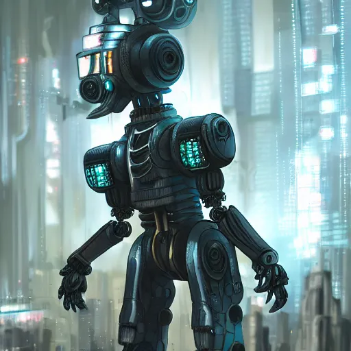 Prompt: detailed bot, sci - fi, micro details, 4 k, high contrast, concept art, cyberpunk, steampunk, bokeh
