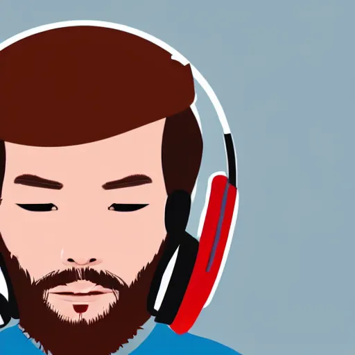 Prompt: streamer on twitch, stubble beard, ginger, stubbles, red headphones, in the style of tatsuro kiuchi, art