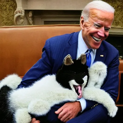 Image similar to joe biden cuddling in heaven with furries