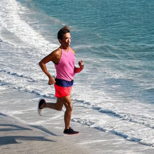 Prompt: very detailed Miami Beach jogger running on surf