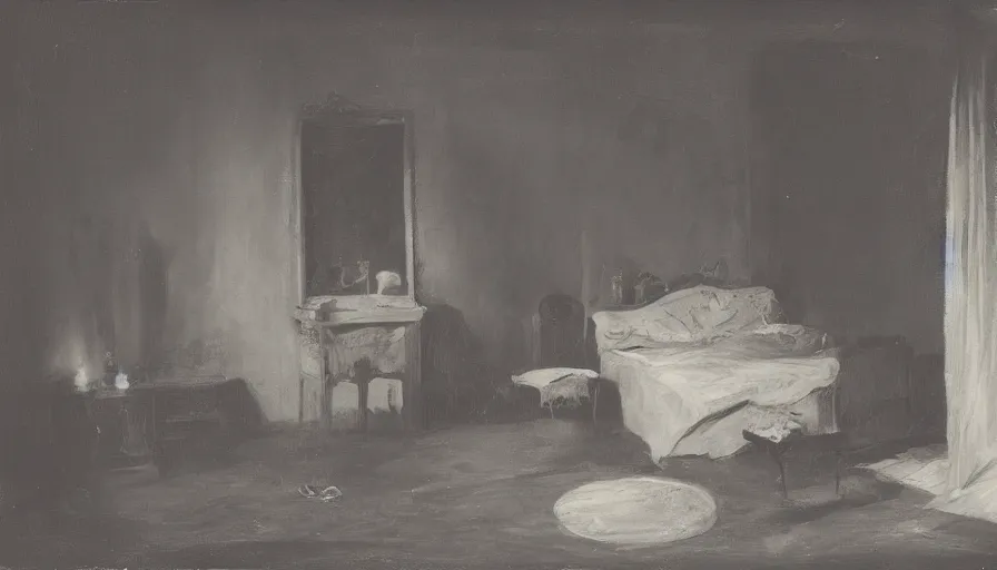 Image similar to a old bedroom at night