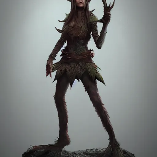 Image similar to higly detailed full body character art of a elf, full body, highly detailed, photo realistic, dark fantasy atmosphere, froggy, 8K, octane render, unreal engine