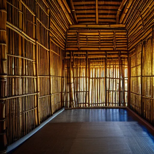 Image similar to interior of a bamboo palace, architectural photography