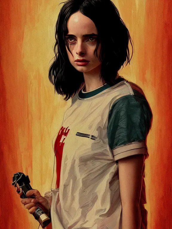 Image similar to young krysten ritter as eleven from stranger things,, intricate, highly detailed, digital painting, artstation, oppressive lighting, fashion concept art, sharp focus, illustration, art by greg rutkowski and alphonse mucha