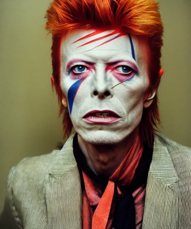 Image similar to a color photograph of david bowie, by nan goldin, intense, bold, exaggerated, overblown, hyperrealistic, ultra sharp, extra details, ultra high quality, trending on pinteresst