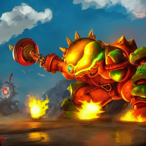 Prompt: mechanized bowser boss battle anime / 8 k / artstation