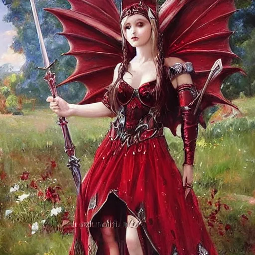 Prompt: Gothic elf princess in red dragon armor by Konstantin Razumov H 832