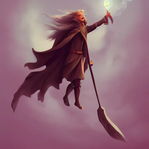 Prompt: wizard flying on the broom, digital art, artstation