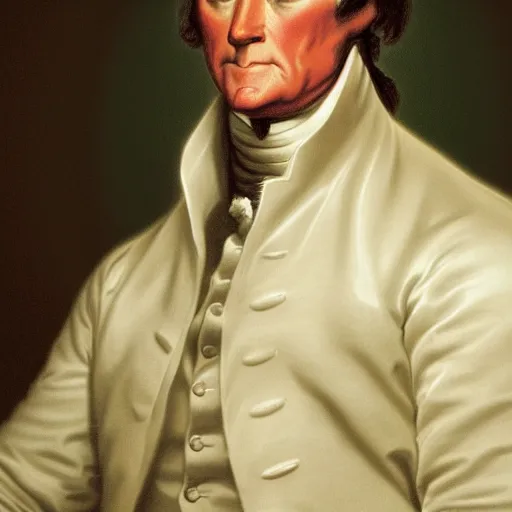 Image similar to a portrait, of an incrediblely swole thomas jefferson