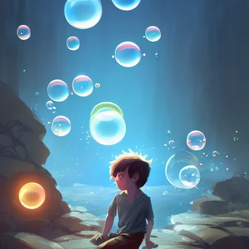 Image similar to boy with bubbles, behance hd by jesper ejsing, by rhads, makoto shinkai and lois van baarle, ilya kuvshinov, rossdraws global illumination