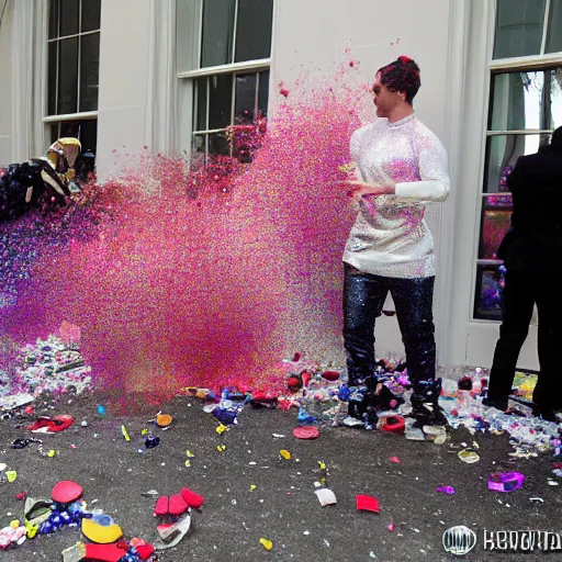 Prompt: photo aftermath glitter explosion white house