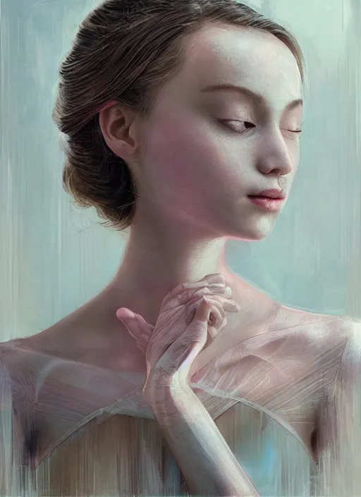 Prompt: portrait of a beautiful ballerina in a tutu. perfect symetrical face, smooth. focus. intricate abstract. intricate artwork. by tooth wu, wlop, beeple, dan mumford. trending on artstation, greg rutkowski very coherent symmetrical artwork. cinematic, hyper realism, high detail, iridescent accents