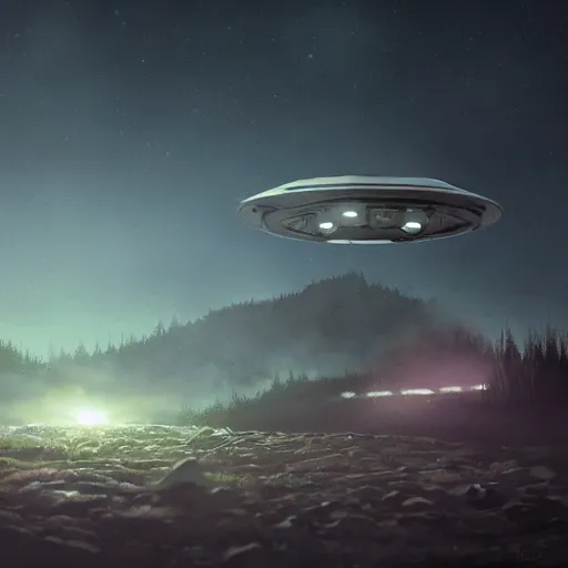 Prompt: found footage of a ufo at night, found footage, dynamic lighting, photorealistic concept art, trending on art station, stunning visuals, creative, cinematic, ultra detailed