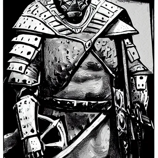 Image similar to medieval man with armor crying concept art in the style of mike mignola high detailed