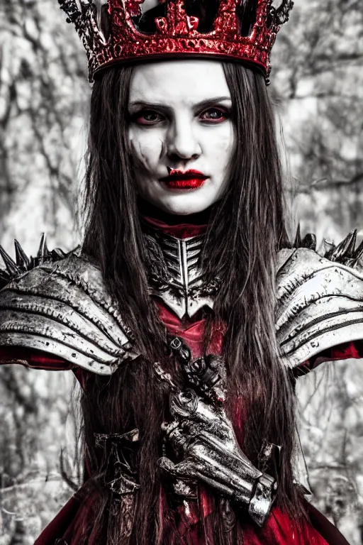 Image similar to the blood crown queen wear the scarlet armor, cinematic lighting, various refining methods, micro macro autofocus, ultra definition, award winning photo