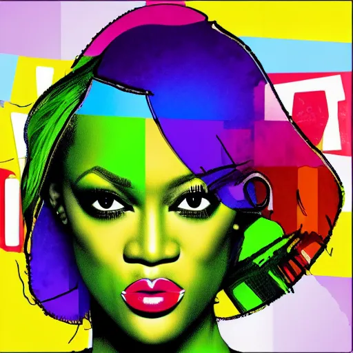 Image similar to rainbow tyra banks. pop art