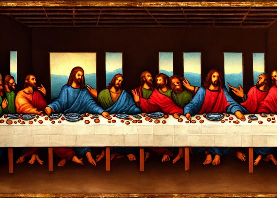 the last supper painting half burned, half on fire | Stable Diffusion ...