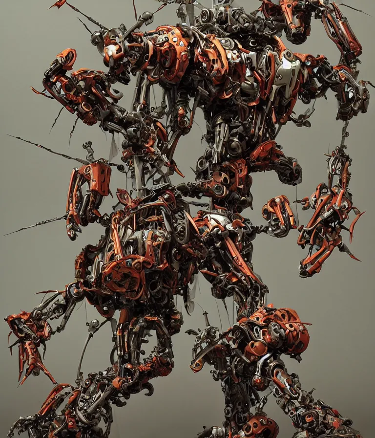 Image similar to biomechanical combat mecha with long multisegmented arms by boris groh, brian despain, gerald brom. rich colors, 3 d sculpture