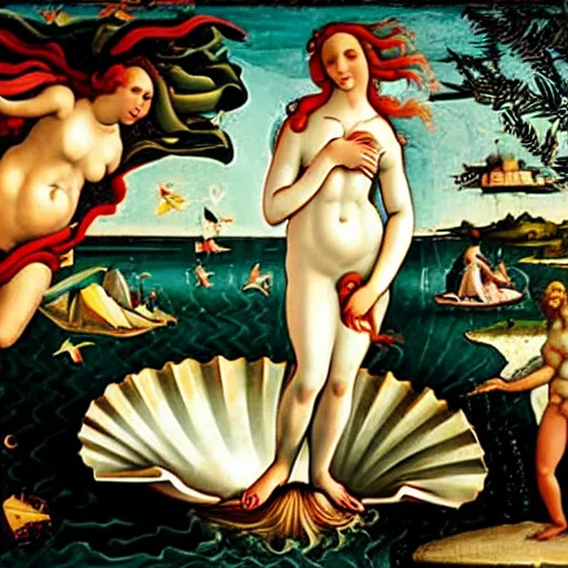 Image similar to birth of venus by boticelli as a realistic photograph