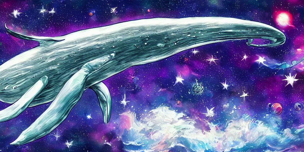 Image similar to space whale swimming through space consuming stars, digital art, trending on art station, galactic