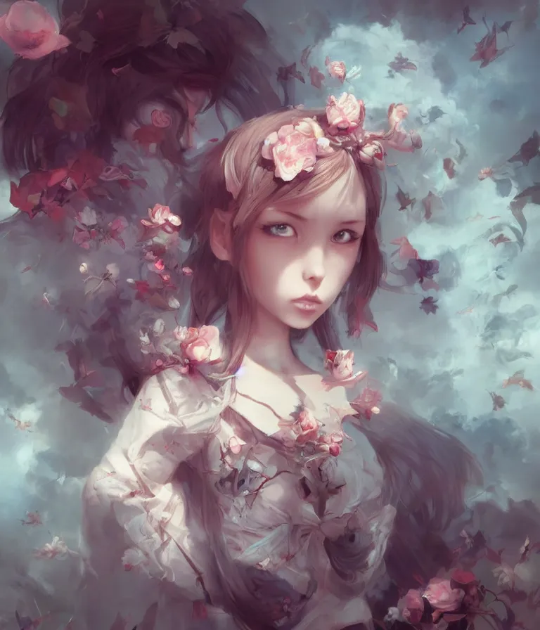 Prompt: concept art, artstation, anime 3 d art, wlop art, realistic alice cute girl painting, japanese street fashion, hyper realism, muted colours, rococo, natalie shau, anime, tom bagshaw style