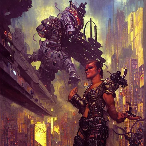 Image similar to rocksteady. shadowrun furaffiniy cyberpunk fantasy highly detailed painting by gaston bussiere craig mullins jc leyendecker gustav klimt artgerm greg rutkowski john berkey, bergey, craig mullins, ruan jia, raymond swanland, jeremy mann, tom lovell, alex malveda