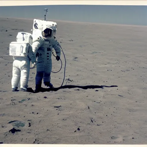 Prompt: photo of steed situated on top of astronaut that standing on all fours