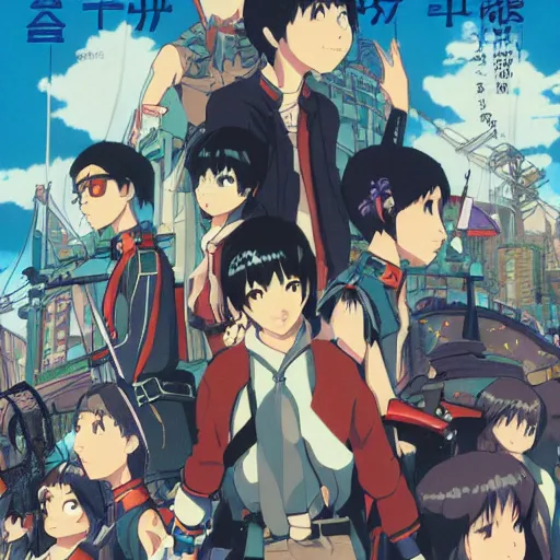 Prompt: film still Poster of Cyber pirate parade by Dice Tsutsumi, Makoto Shinkai, Studio Ghibli, playstation 2 printed game poster cover, cover art, poster, poster!!!
