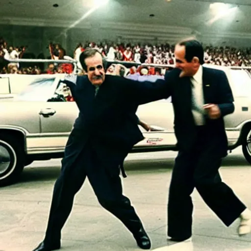 Image similar to George H.W. Bush punches Saddam Hussein, historical photo