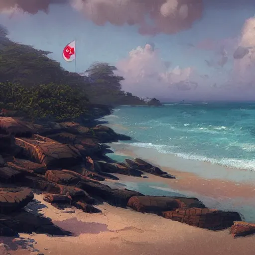 Image similar to a beach in singapore, by greg rutkowski