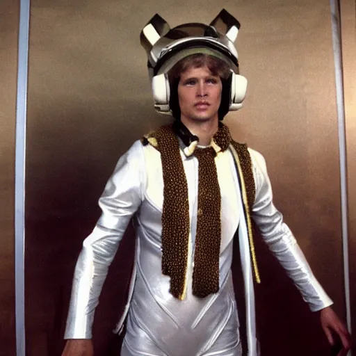 Image similar to davis taylor brown dressed in 1 9 8 1 space fantasy fashion