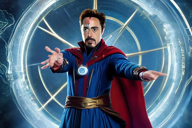 Image similar to film still of Robert Downey Jr as Doctor Strange in Avengers infinity War