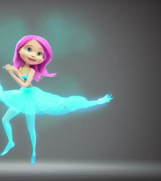 Prompt: a hologram of a cute dancing girl, flowing hair, in the style of pixar animation, octane rendering, unreal engine,