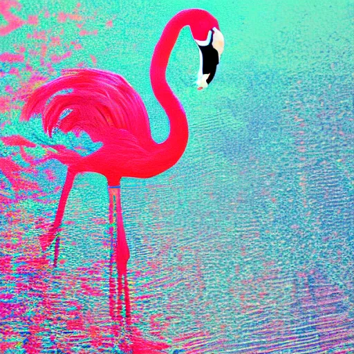 Prompt: flamingo glitch art