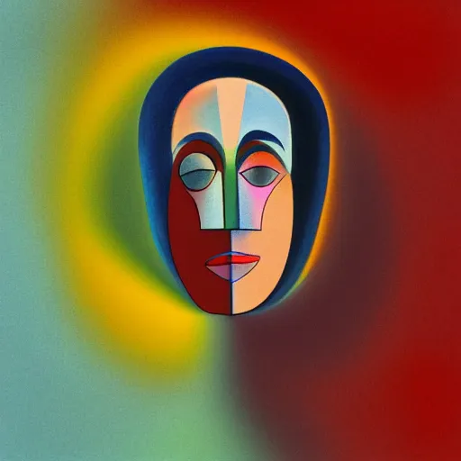 Image similar to painting of a face by Kandinsky with smooth gradients; background has random abstract art; 3d unreal engine, 4k 3d render