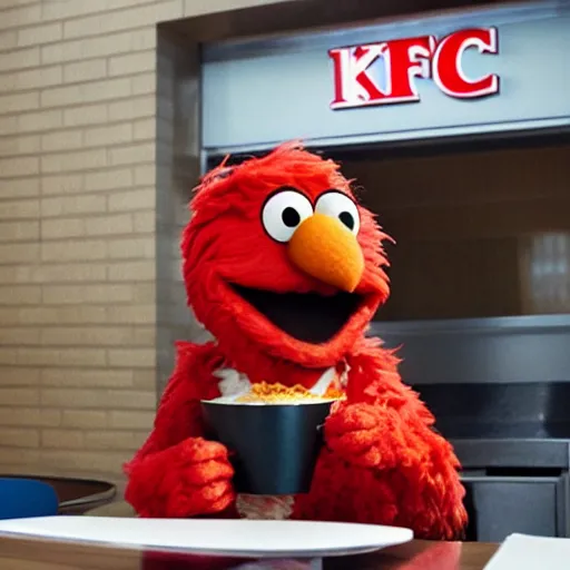 Prompt: Elmo eating KFC