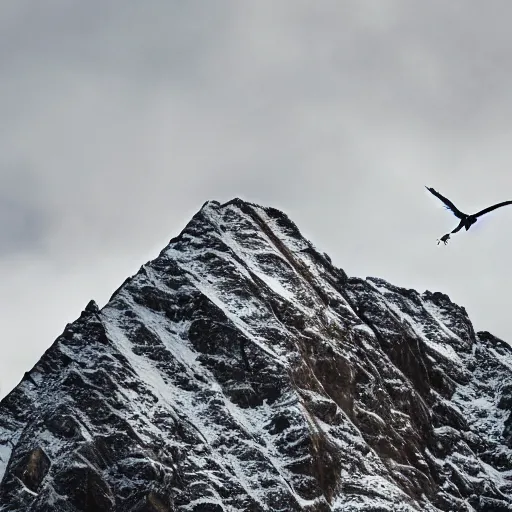 Image similar to a giant roc, with bright plumage soaring over mountains covered in mist, wildlife photography, 7 2 mm lens, national geographic award winning