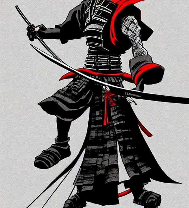 Prompt: modern samurai, carrying eletro - whip, animation character design by akira toriyama, don bluth, jack kirby, alex toth, capcom, action - adventure, sharp detail, artstation trending, conceptart. com